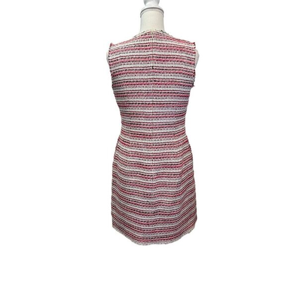 Rebecca Taylor Red & Cream Tweed Pleated Fit & Flair Raw Edge Dress Size 8 - Picture 5 of 13